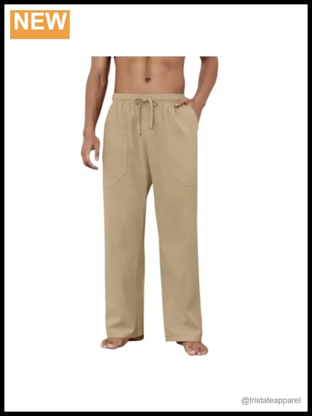 Cotton Linen Pants Men Casual Loose Fit Elastic Drawstring Waist Summer Beach